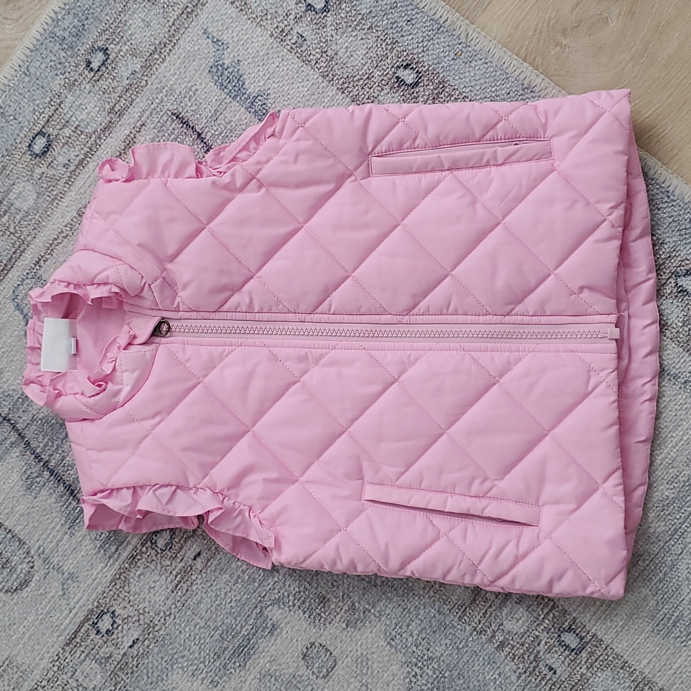 The Yellow Lamb Girls Vera Vest with Ruffle Cotton Candy Pink Sz5
